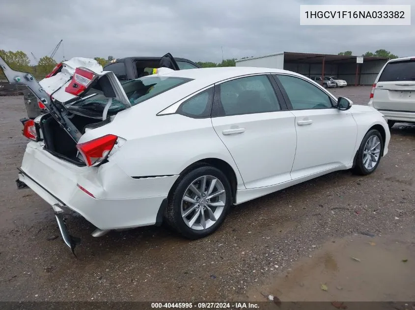 2022 Honda Accord Lx VIN: 1HGCV1F16NA033382 Lot: 40445995