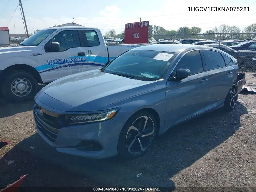 2022 Honda Accord Sport VIN: 1HGCV1F3XNA075281 Lot: 40461843