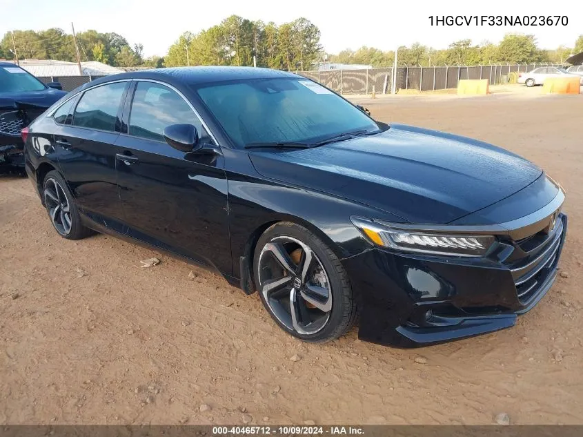 2022 Honda Accord Sport VIN: 1HGCV1F33NA023670 Lot: 40465712