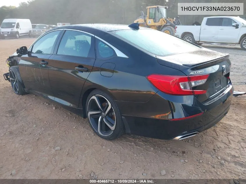 2022 Honda Accord Sport VIN: 1HGCV1F33NA023670 Lot: 40465712