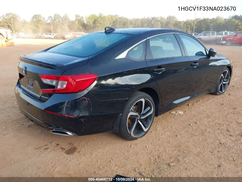 2022 Honda Accord Sport VIN: 1HGCV1F33NA023670 Lot: 40465712