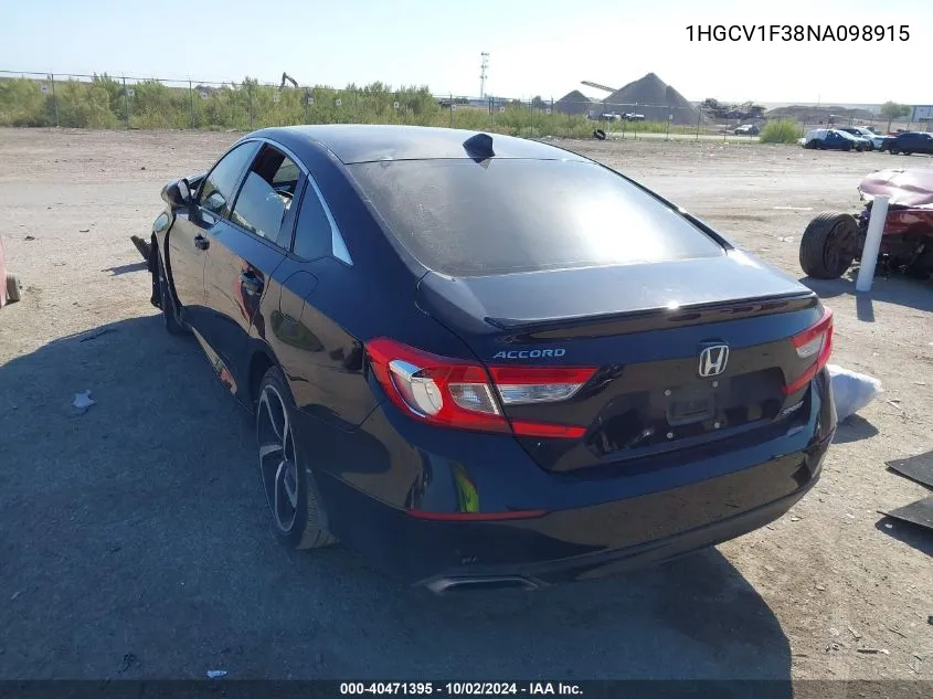 2022 Honda Accord Sport VIN: 1HGCV1F38NA098915 Lot: 40471395