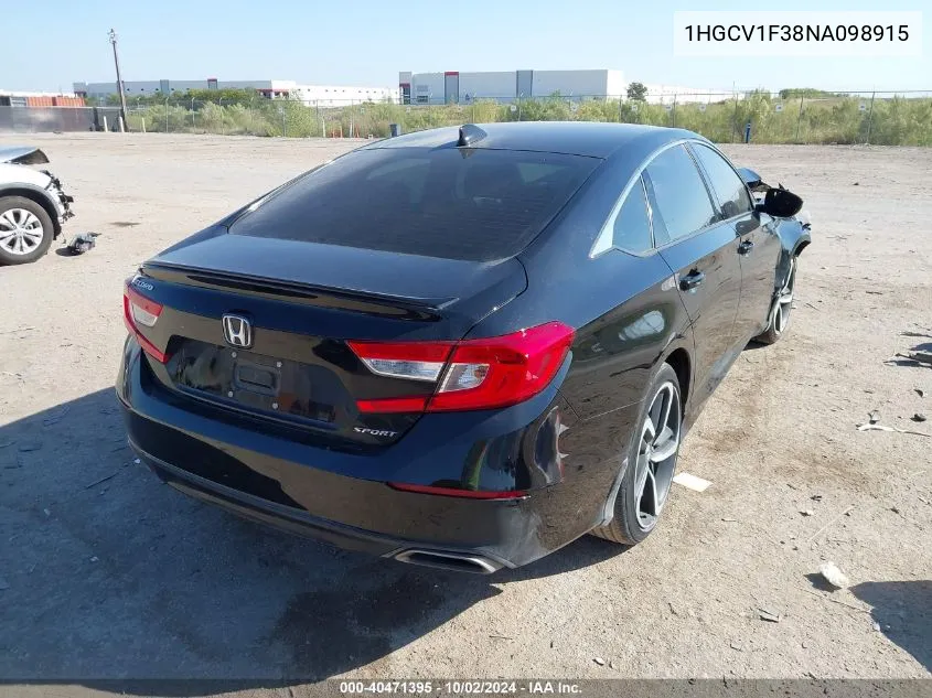 2022 Honda Accord Sport VIN: 1HGCV1F38NA098915 Lot: 40471395