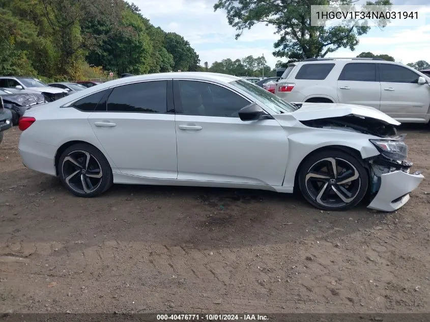 2022 Honda Accord Sport VIN: 1HGCV1F34NA031941 Lot: 40476771