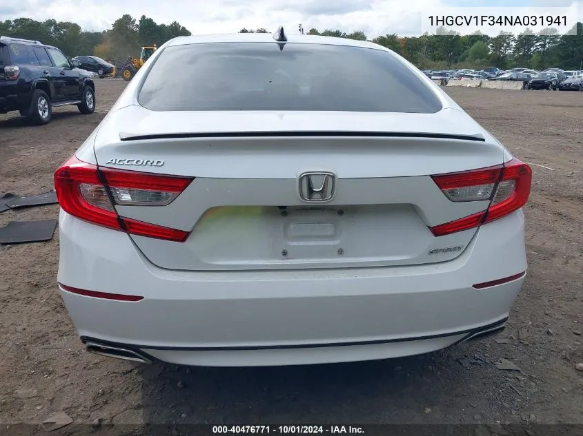 2022 Honda Accord Sport VIN: 1HGCV1F34NA031941 Lot: 40476771