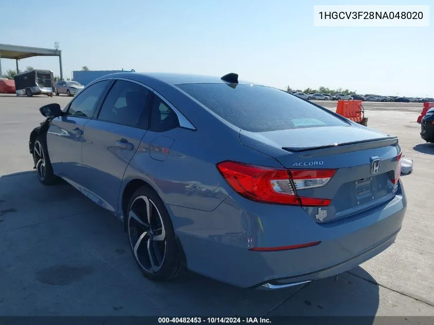 2022 Honda Accord Hybrid Sport VIN: 1HGCV3F28NA048020 Lot: 40482453