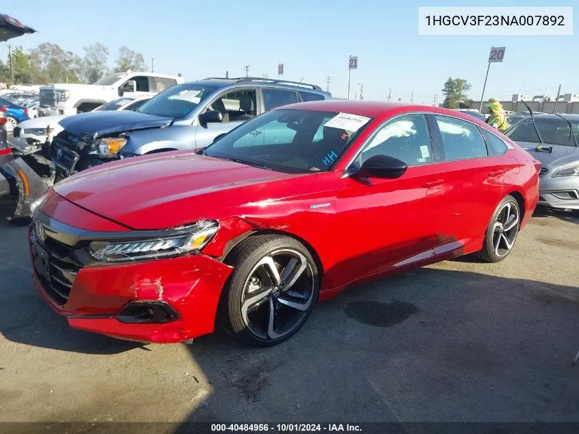 2022 Honda Accord Hybrid Sport VIN: 1HGCV3F23NA007892 Lot: 40484956