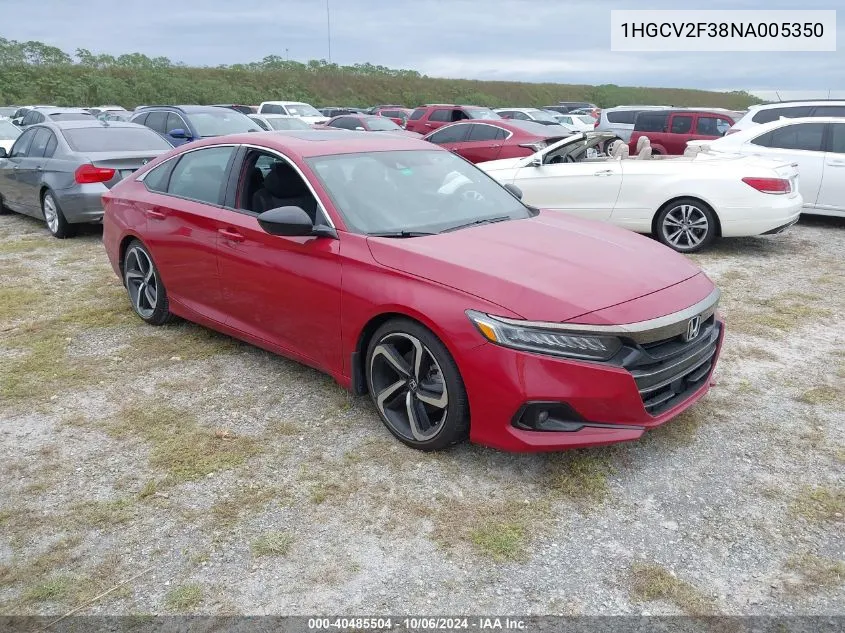 2022 Honda Accord Sport VIN: 1HGCV2F38NA005350 Lot: 40485504