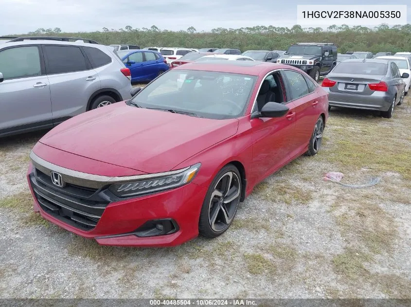 2022 Honda Accord Sport VIN: 1HGCV2F38NA005350 Lot: 40485504