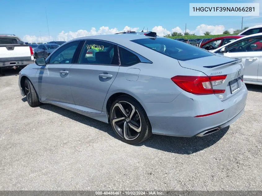 2022 Honda Accord Sport VIN: 1HGCV1F39NA066281 Lot: 40488467