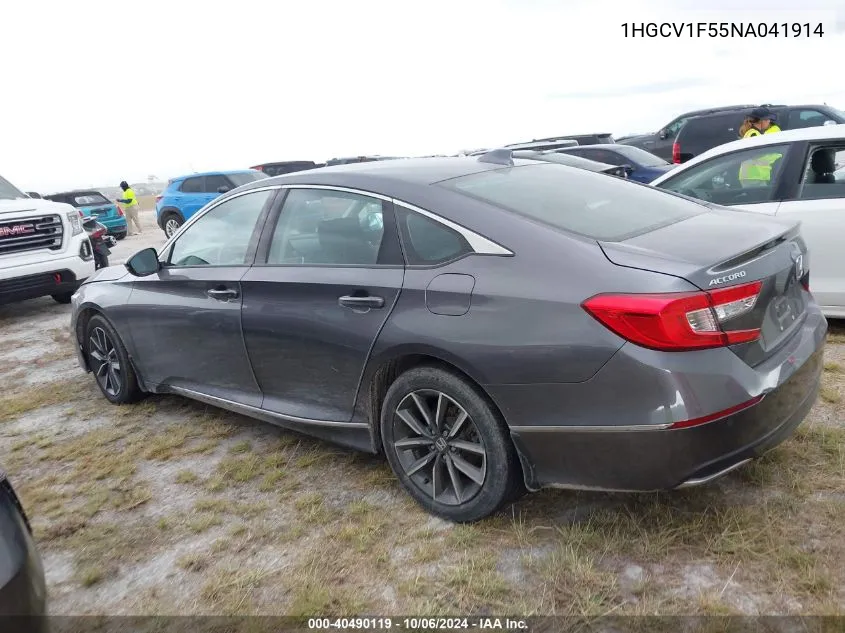 2022 Honda Accord Exl VIN: 1HGCV1F55NA041914 Lot: 40490119