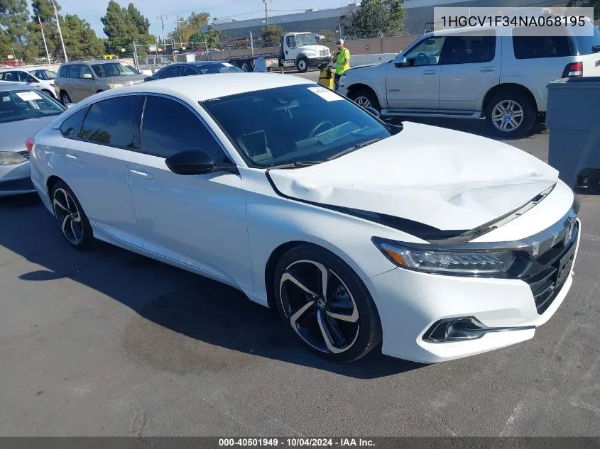 2022 Honda Accord Sport VIN: 1HGCV1F34NA068195 Lot: 40501949