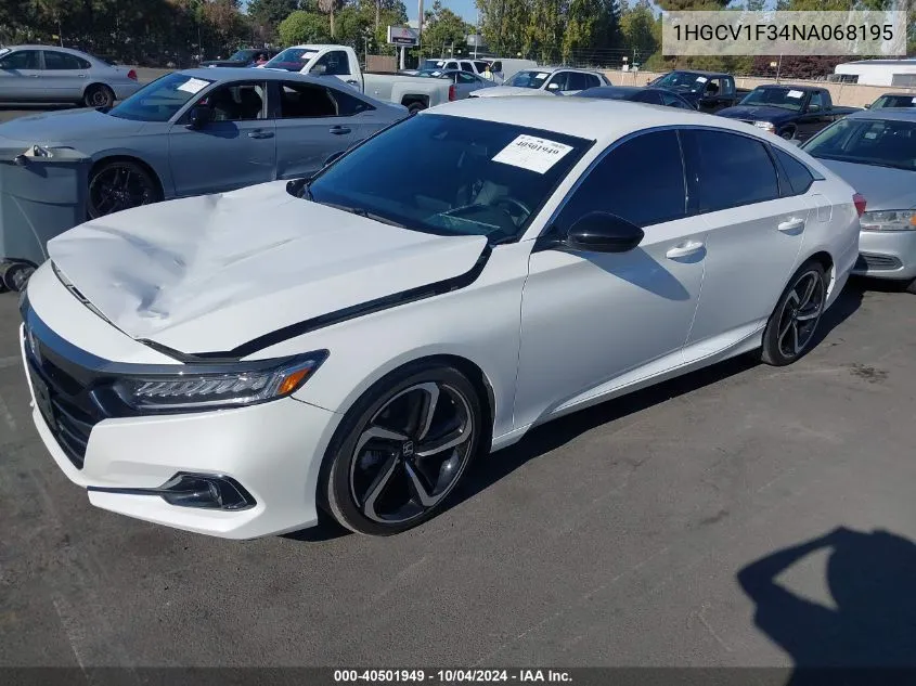 2022 Honda Accord Sport VIN: 1HGCV1F34NA068195 Lot: 40501949