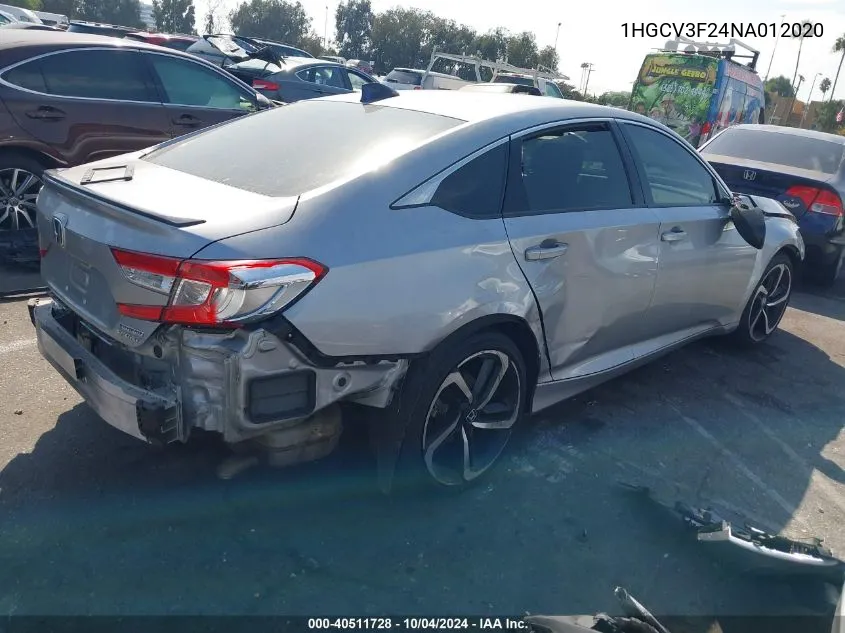 1HGCV3F24NA012020 2022 Honda Accord Hybrid Sport