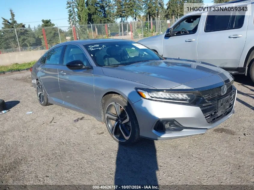 2022 Honda Accord Sport VIN: 1HGCV1F33NA059343 Lot: 40526757