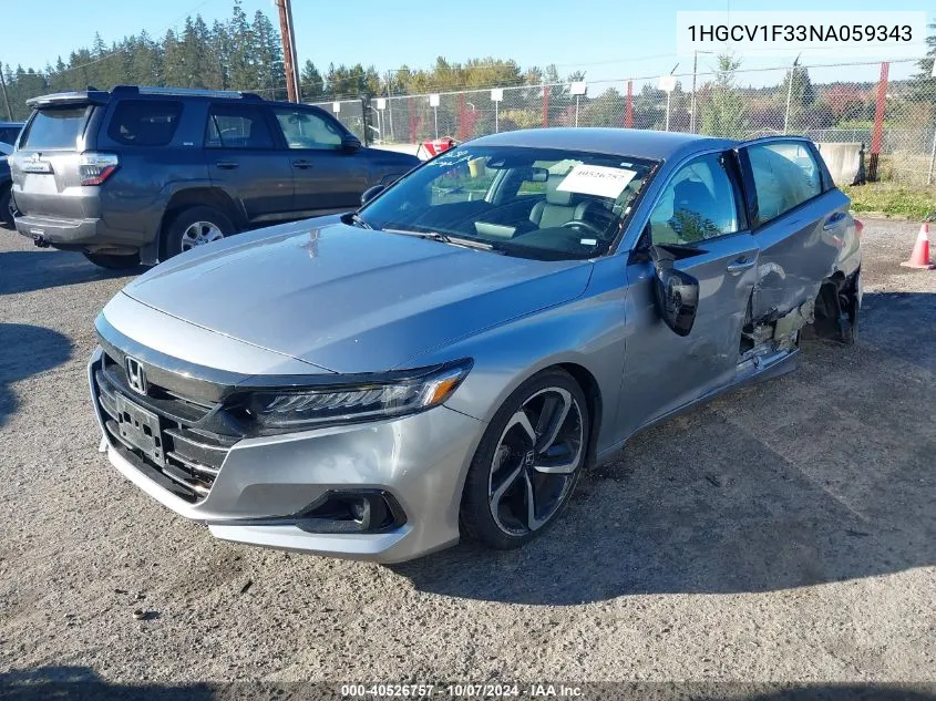 2022 Honda Accord Sport VIN: 1HGCV1F33NA059343 Lot: 40526757