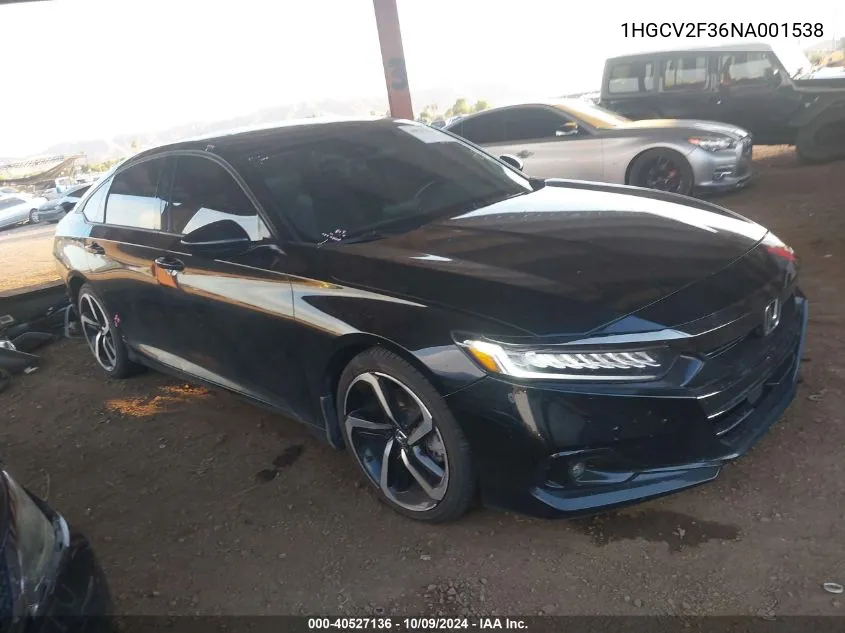 2022 Honda Accord Sport 2.0T VIN: 1HGCV2F36NA001538 Lot: 40527136