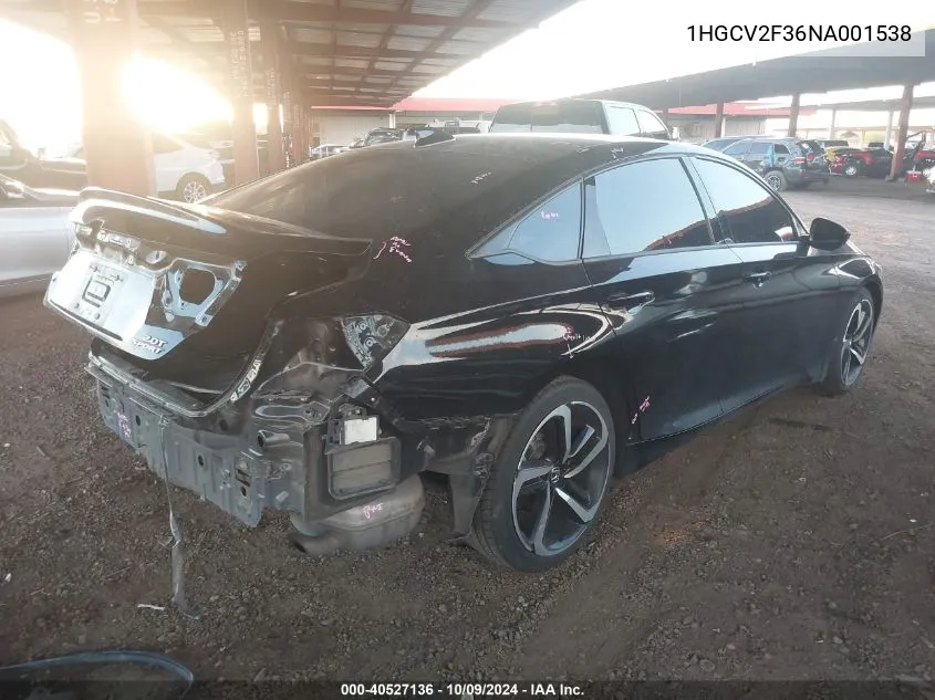 2022 Honda Accord Sport 2.0T VIN: 1HGCV2F36NA001538 Lot: 40527136