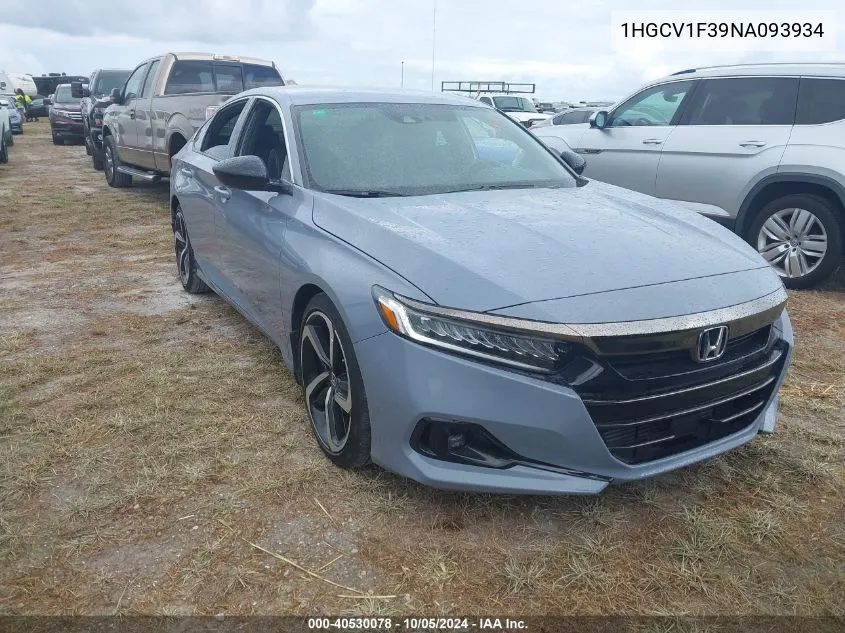 1HGCV1F39NA093934 2022 Honda Accord Sport