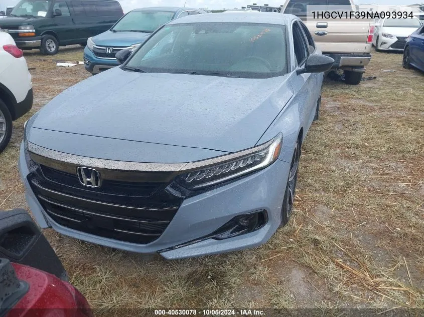 2022 Honda Accord Sport VIN: 1HGCV1F39NA093934 Lot: 40530078