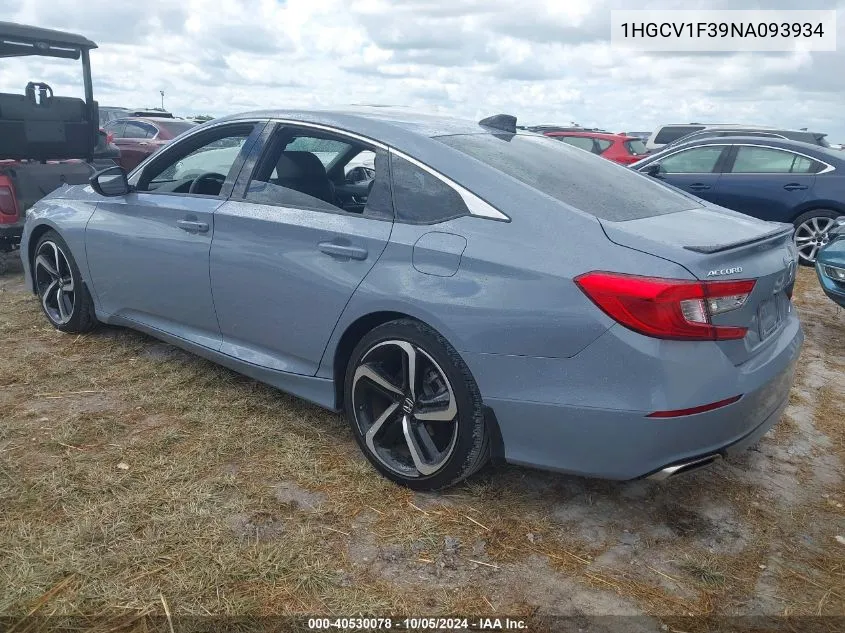 1HGCV1F39NA093934 2022 Honda Accord Sport