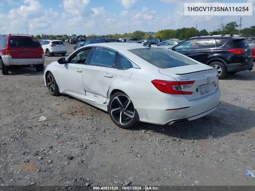 2022 Honda Accord Sport VIN: 1HGCV1F35NA116254 Lot: 40531520