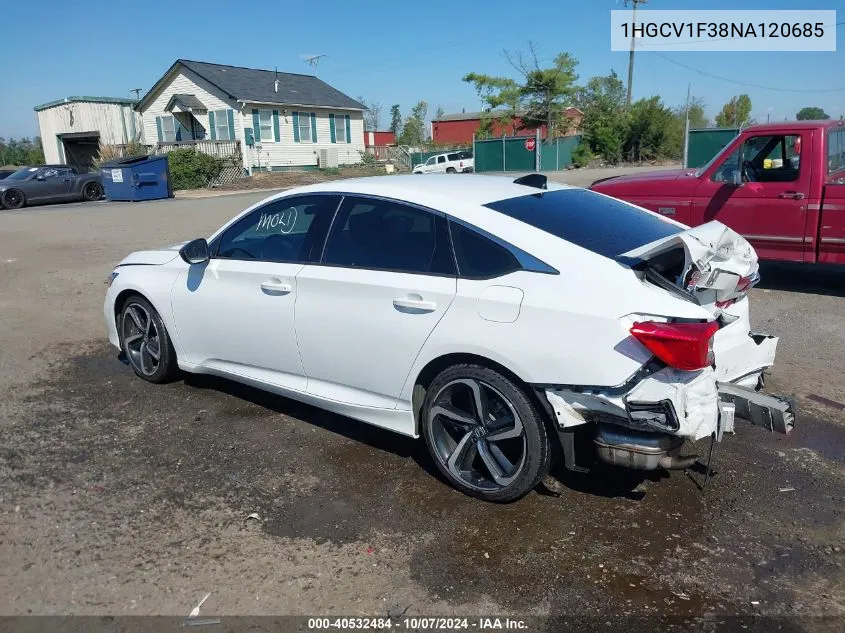 2022 Honda Accord Sport VIN: 1HGCV1F38NA120685 Lot: 40532484