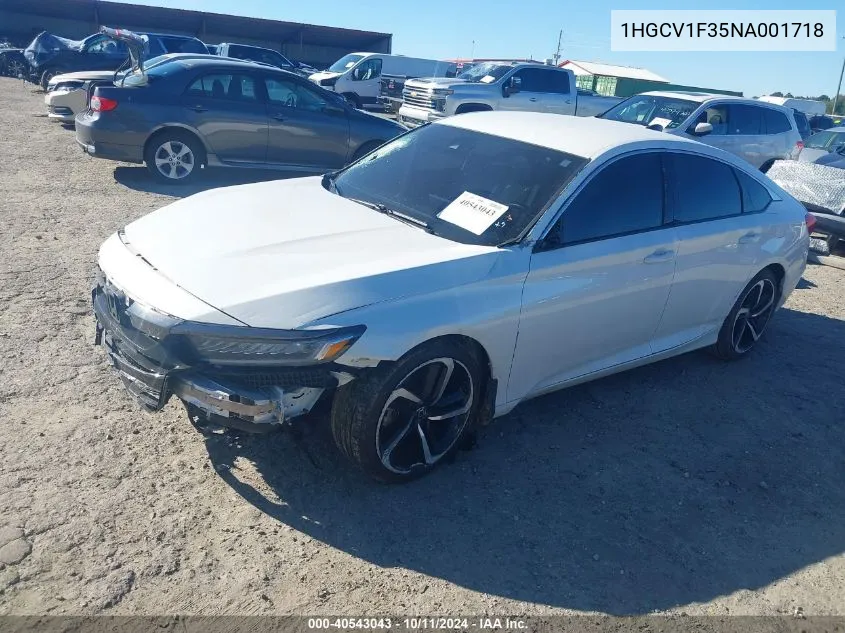 2022 Honda Accord Sport VIN: 1HGCV1F35NA001718 Lot: 40543043