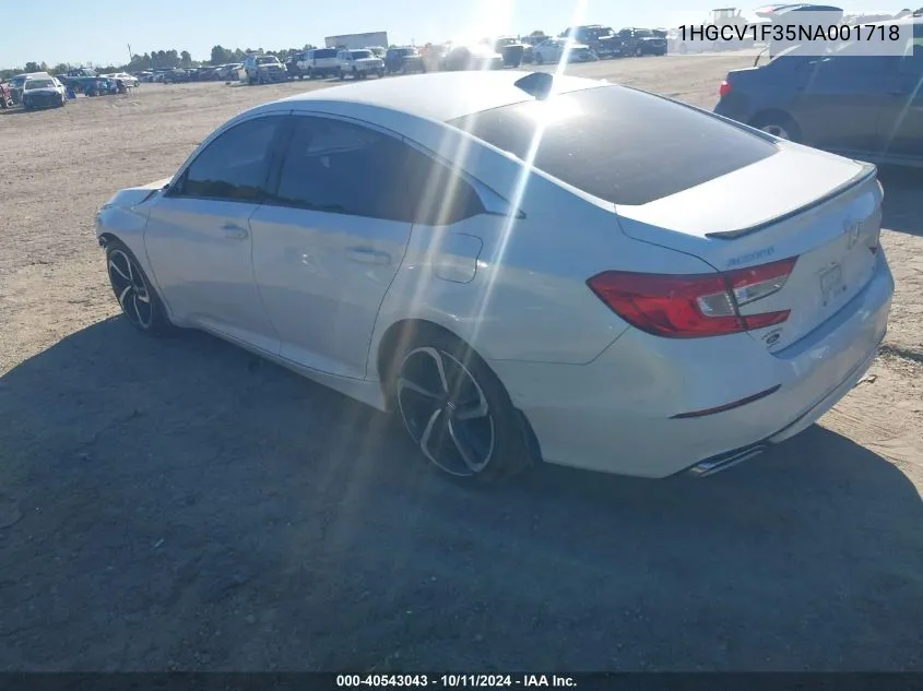 2022 Honda Accord Sport VIN: 1HGCV1F35NA001718 Lot: 40543043