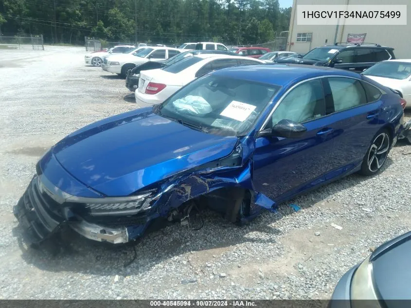 2022 Honda Accord Sport VIN: 1HGCV1F34NA075499 Lot: 40545094