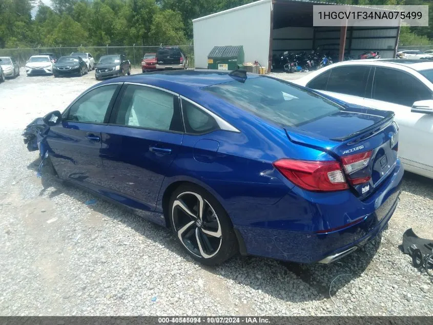 2022 Honda Accord Sport VIN: 1HGCV1F34NA075499 Lot: 40545094