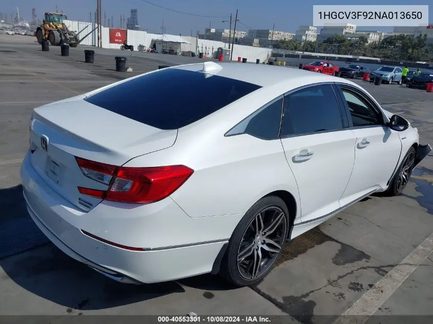 2022 Honda Accord Hybrid Touring VIN: 1HGCV3F92NA013650 Lot: 40553301