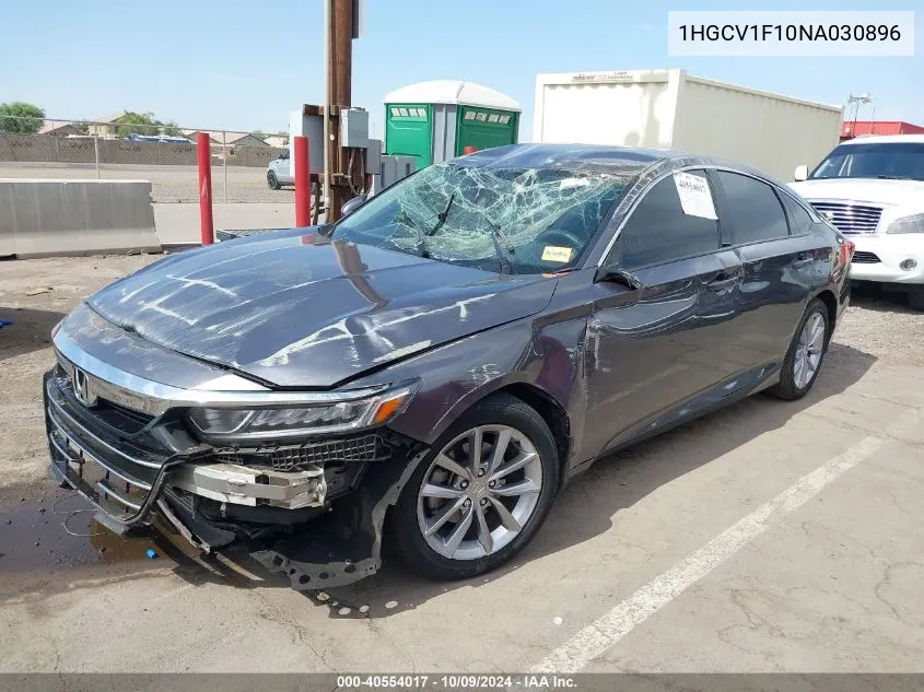 2022 Honda Accord Lx VIN: 1HGCV1F10NA030896 Lot: 40554017