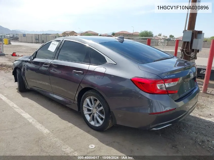 2022 Honda Accord Lx VIN: 1HGCV1F10NA030896 Lot: 40554017