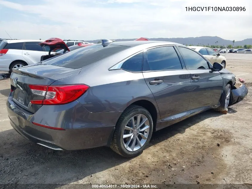 2022 Honda Accord Lx VIN: 1HGCV1F10NA030896 Lot: 40554017