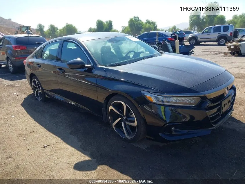 2022 Honda Accord Sport VIN: 1HGCV1F38NA111369 Lot: 40554598