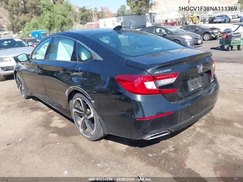 2022 Honda Accord Sport VIN: 1HGCV1F38NA111369 Lot: 40554598