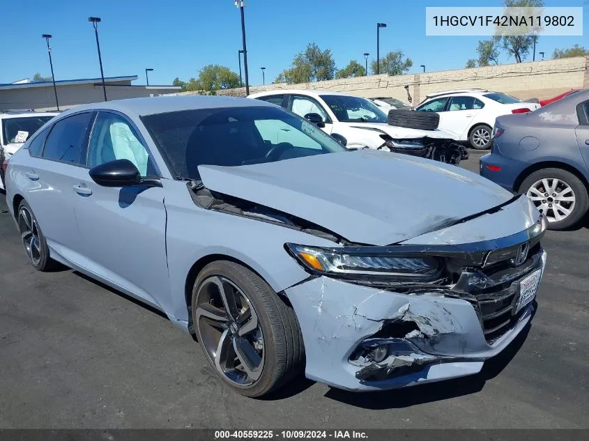 2022 Honda Accord Sport Se VIN: 1HGCV1F42NA119802 Lot: 40559225