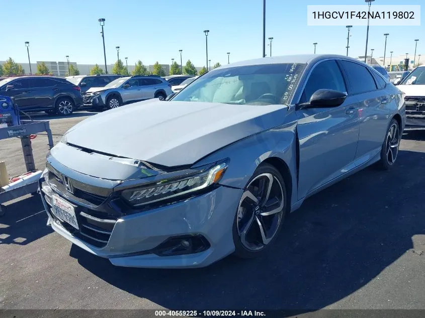 2022 Honda Accord Sport Se VIN: 1HGCV1F42NA119802 Lot: 40559225