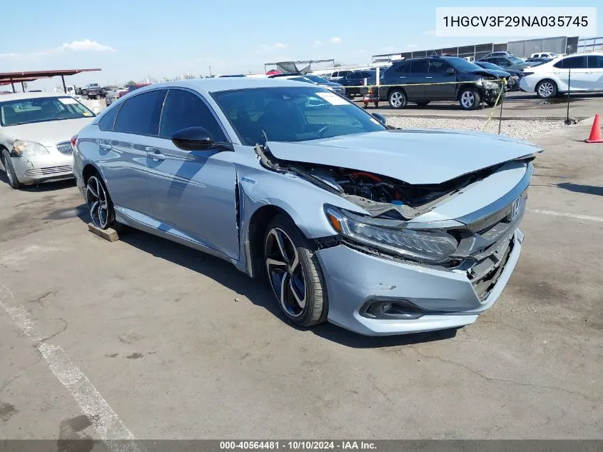 2022 Honda Accord Hybrid Sport VIN: 1HGCV3F29NA035745 Lot: 40564481