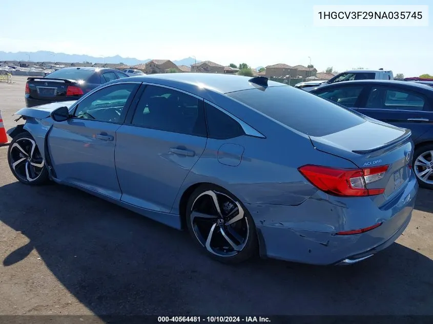 2022 Honda Accord Hybrid Sport VIN: 1HGCV3F29NA035745 Lot: 40564481