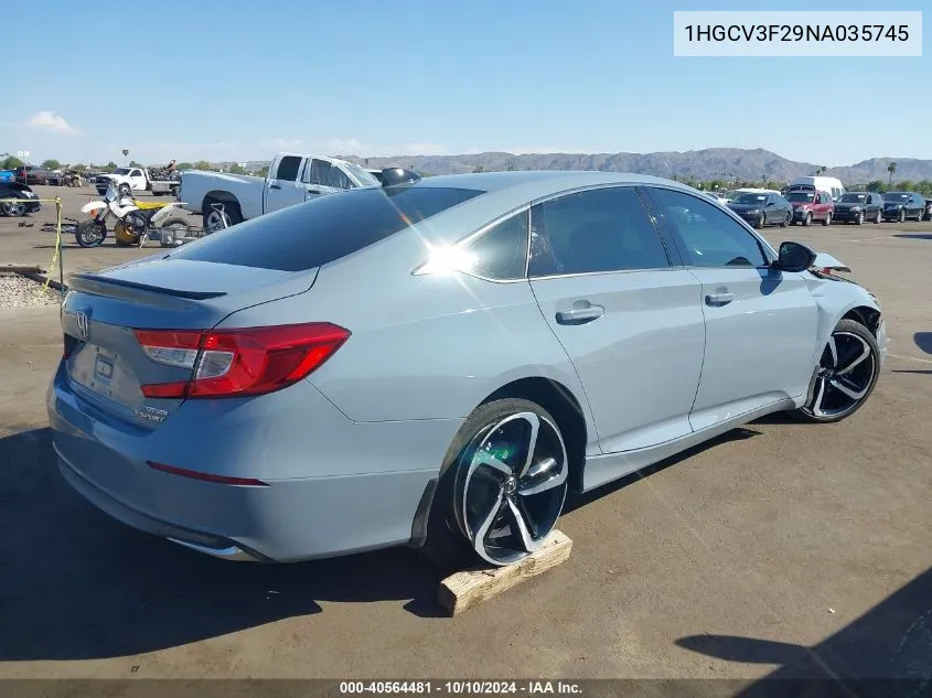 2022 Honda Accord Hybrid Sport VIN: 1HGCV3F29NA035745 Lot: 40564481