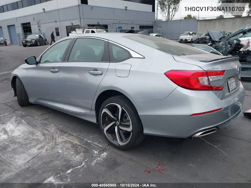 2022 Honda Accord Sport VIN: 1HGCV1F30NA110703 Lot: 40565985