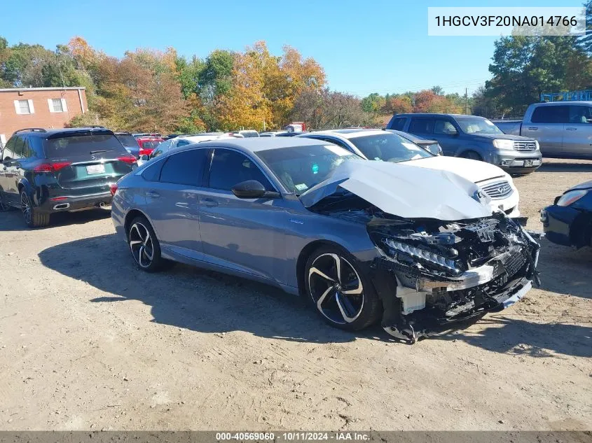 2022 Honda Accord Hybrid Sport VIN: 1HGCV3F20NA014766 Lot: 40569060