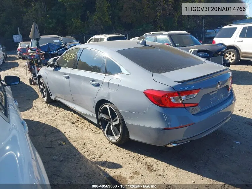 2022 Honda Accord Hybrid Sport VIN: 1HGCV3F20NA014766 Lot: 40569060