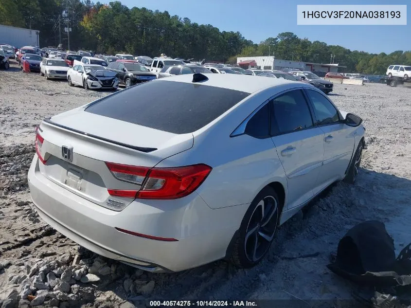 2022 Honda Accord Hybrid Sport VIN: 1HGCV3F20NA038193 Lot: 40574275