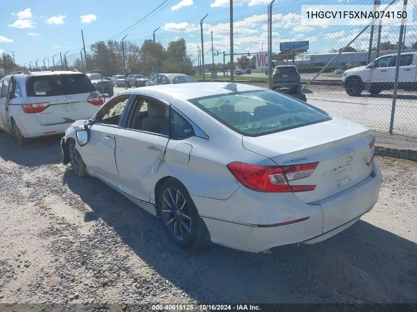 2022 Honda Accord Ex-L VIN: 1HGCV1F5XNA074150 Lot: 40615125