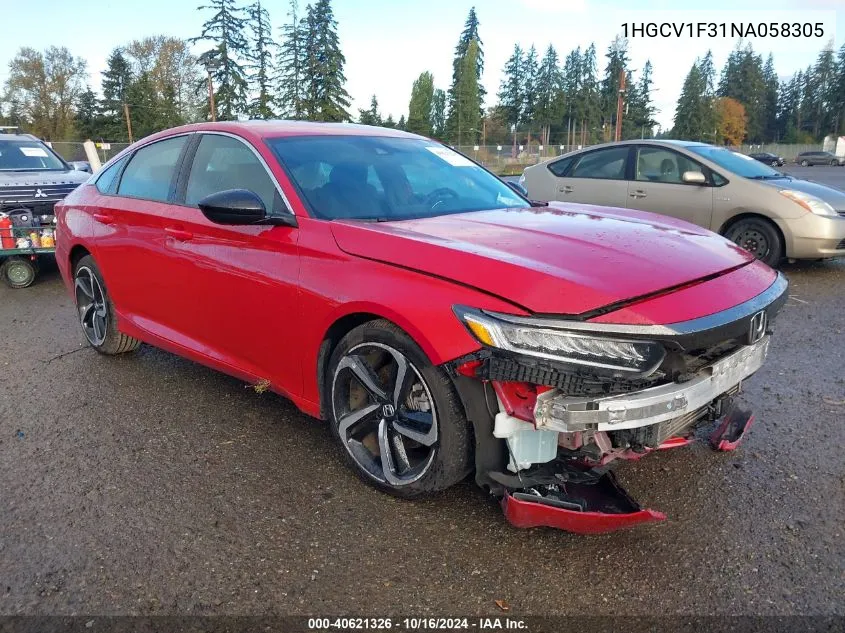 2022 Honda Accord Sport VIN: 1HGCV1F31NA058305 Lot: 40621326