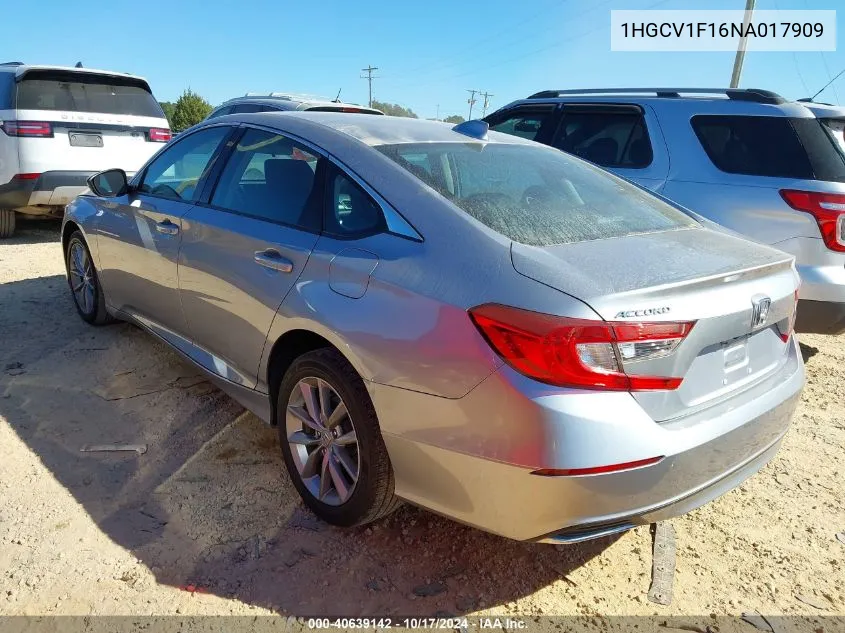 1HGCV1F16NA017909 2022 Honda Accord Lx