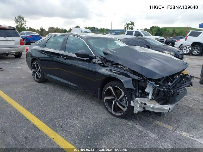 2022 Honda Accord Sport VIN: 1HGCV1F38NA109640 Lot: 40686362